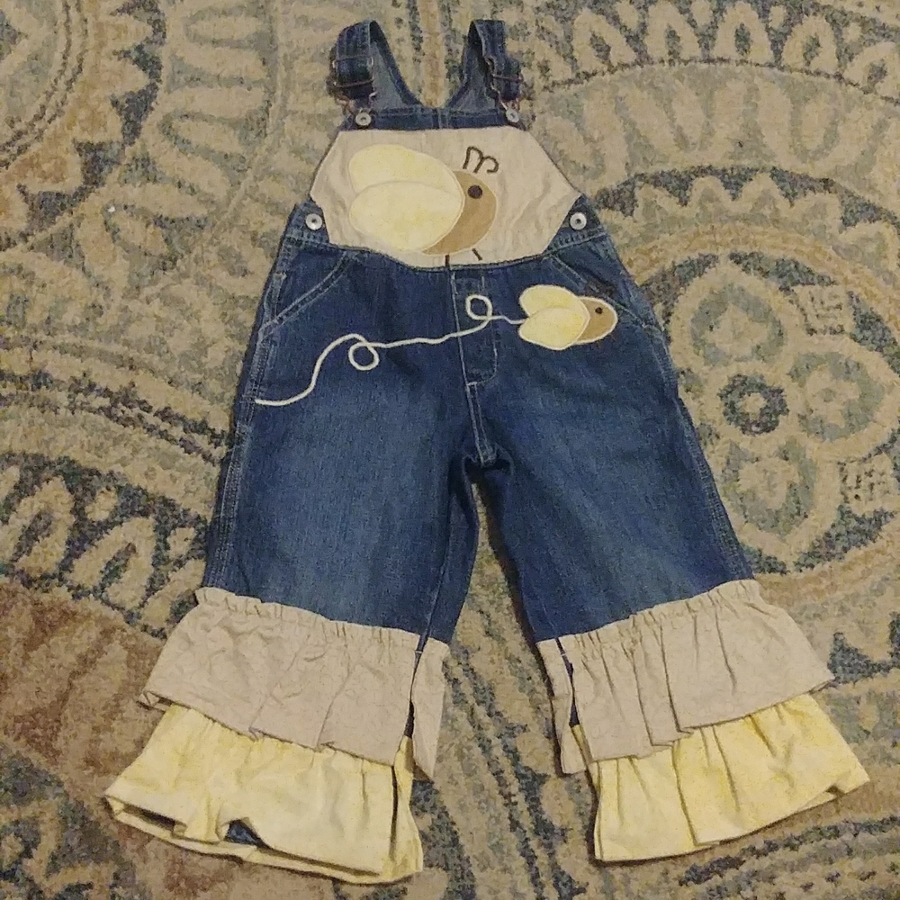 Rare Vintage Oshkosh Bgosh Vestbak With Bees Ruffles On Hem Of Overalls
